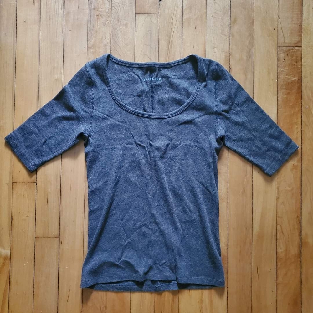 Everlane Pima Micro-Rib Scoop Neck In Heathered Fatigue